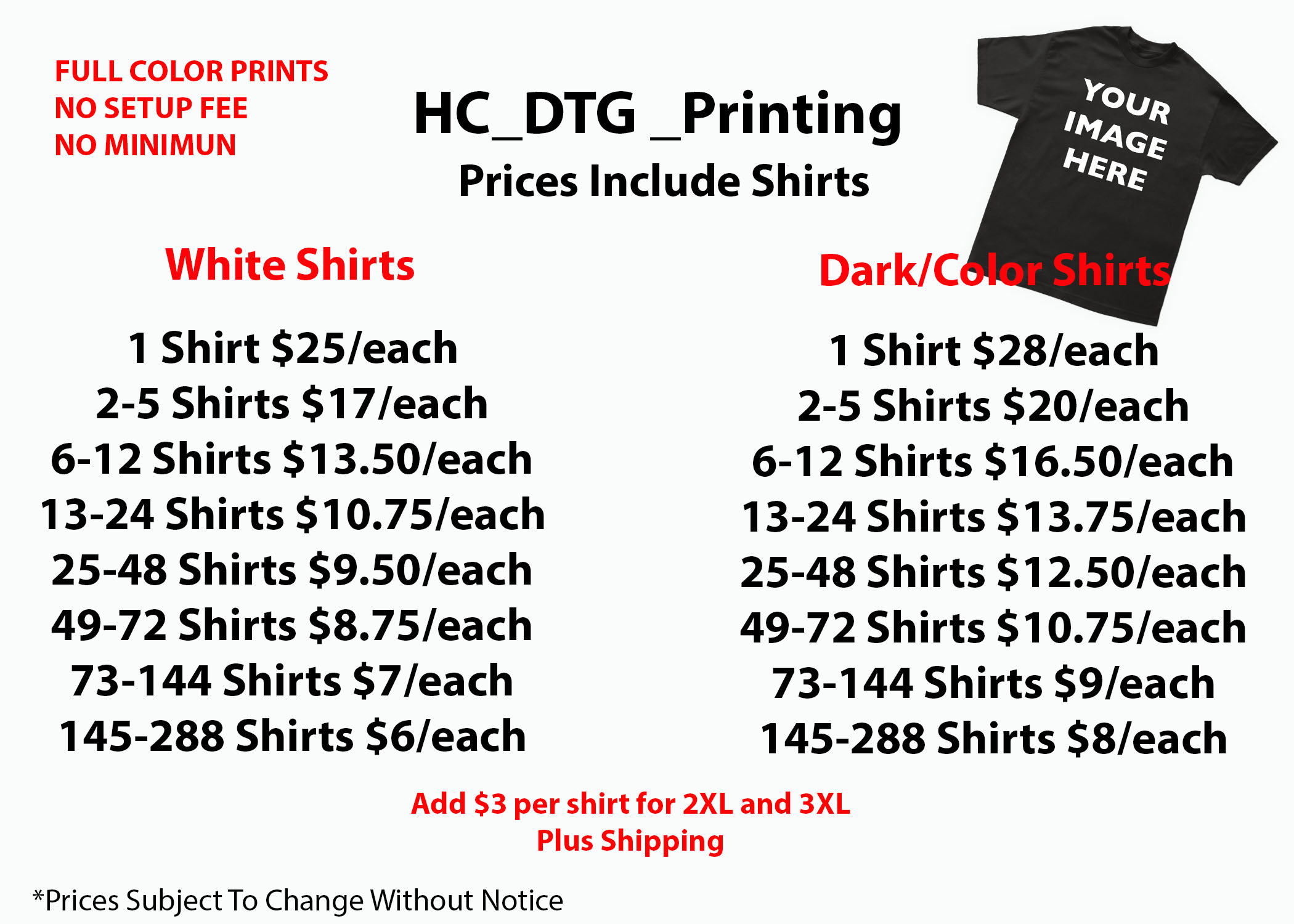 dtg printing prices